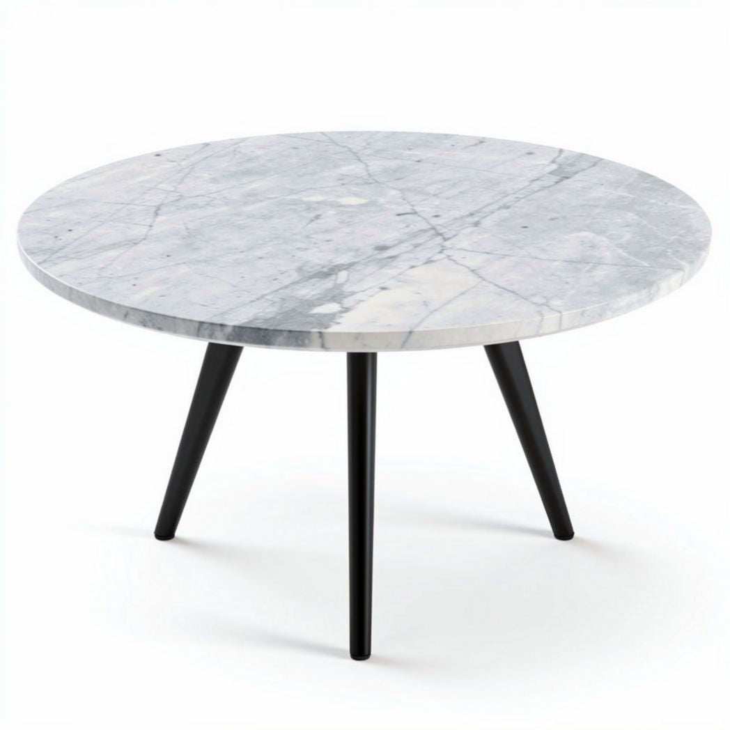 Ronde marmeren salontafel met zwarte metalen poten 80 x 80 x 40cm