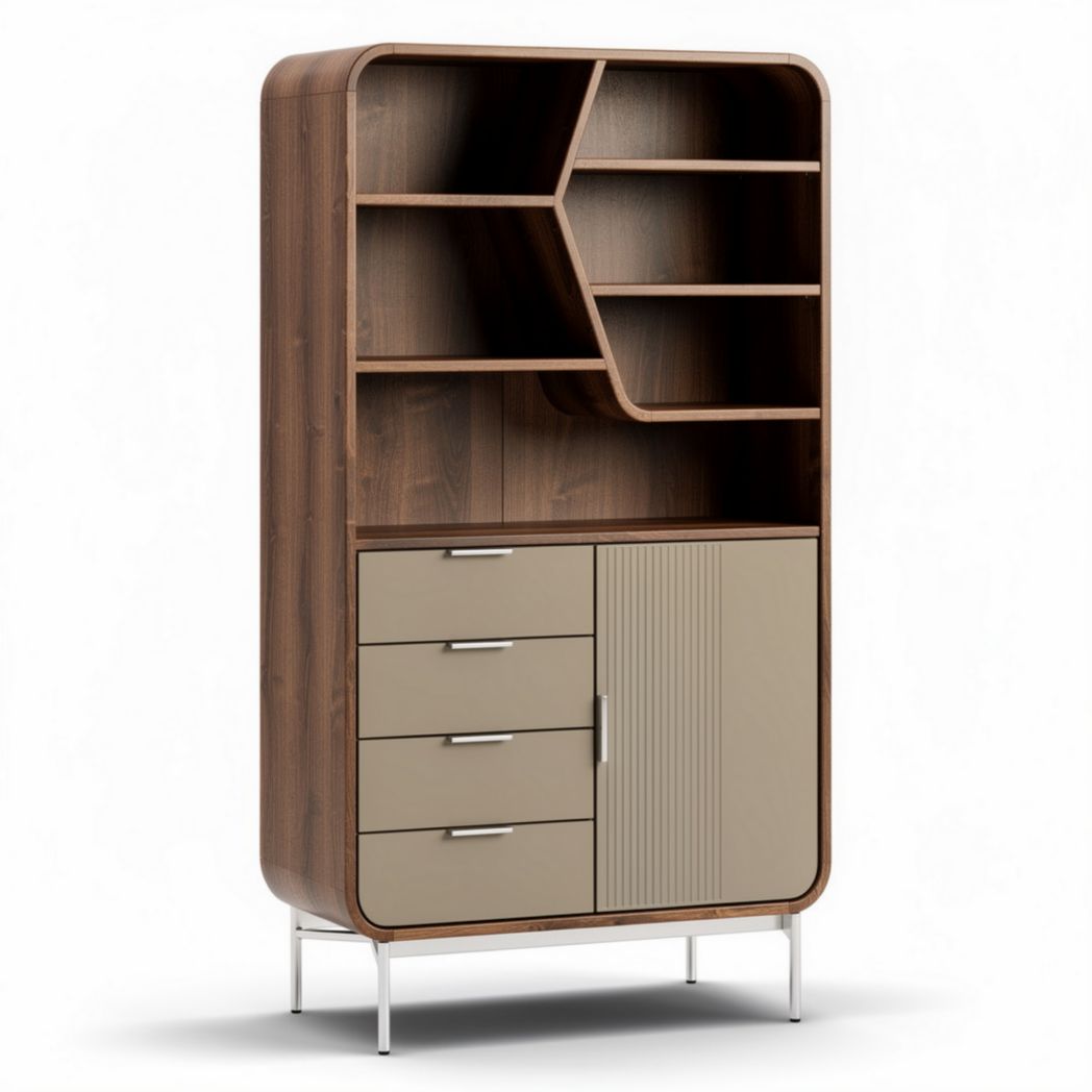 Boekenkast met opbergruimte van hout en metaal 100 x 40 x 180cm bruin en grijs