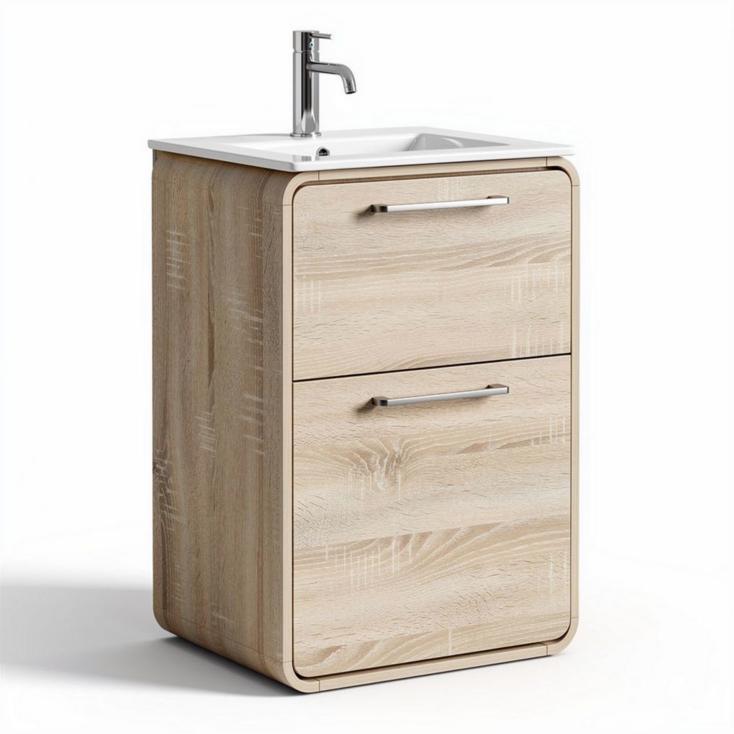 Wastafelmeubel met waskom en twee lades 60 x 45 x 85cm crème kleurig