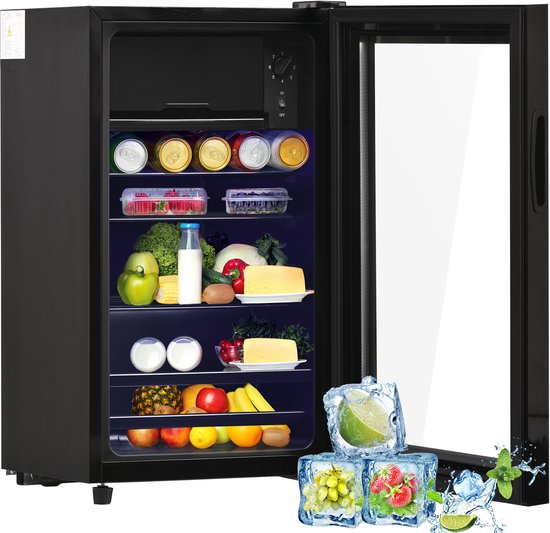 Merkloos / Sans marque Vrijstaande Mini Koelkast - Stille Drankenkoelkast - Met 6L Vriesvak - LED Verlichting - 76 Liter Capaciteit - Slaapkamer en Kantoor - 40,0x43,5x71,6 cm