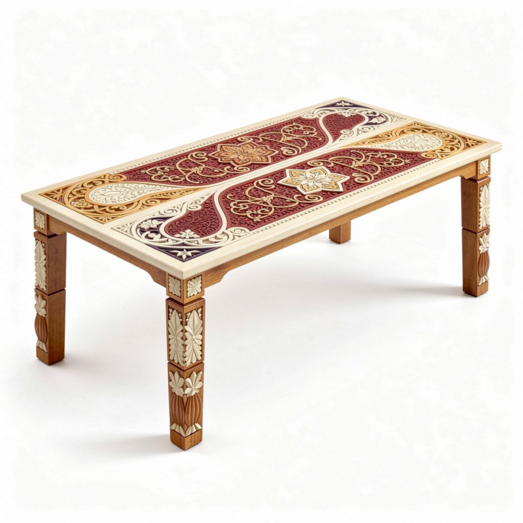 Houten salontafel met gedetailleerde versieringen 120 x 60 x 75cm