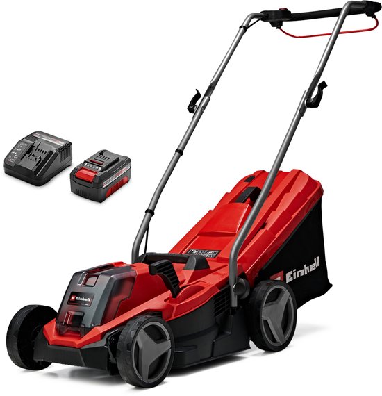Einhell Accu Grasmaaier GE-CM 18/33 Li Kit - Power X-Change - 18 V/Li-Ion - Maaibreedte: 33 cm - Aanbevolen gazonoppervlakte: tot 200 m² - 30 L opvangzak - Maaihoogte: 25-65 mm - Incl. 4.0 Ah Accu en lader
