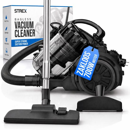 Strex Stofzuiger Zonder Zak - Zakloze Stofzuiger 700W - HEPA Filter - 2.5L Stofreservoir - Inclusief 4 opzetstukken - Extra Lang Snoer