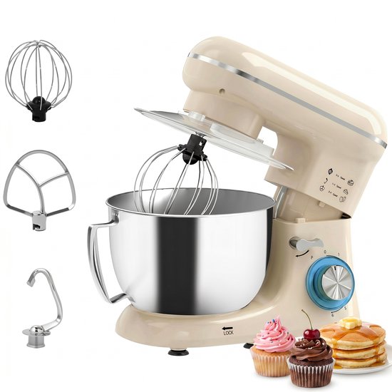 sogiol Keukenmachine 1300W - Keukenrobot - 4.5L - Foodprocessor met 6 - standen - Mixer met Mengkom - BPA-vrij - Keukenmixer - 3 Accessoires - Beige