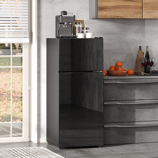 HAUSS SPOLE Minikoelkast – Met Vriesvak 92 Liter – 42,5 x 42,5 x 102 cm – Roestvrij Staal – Zwart – Voor Keuken En Kantoor