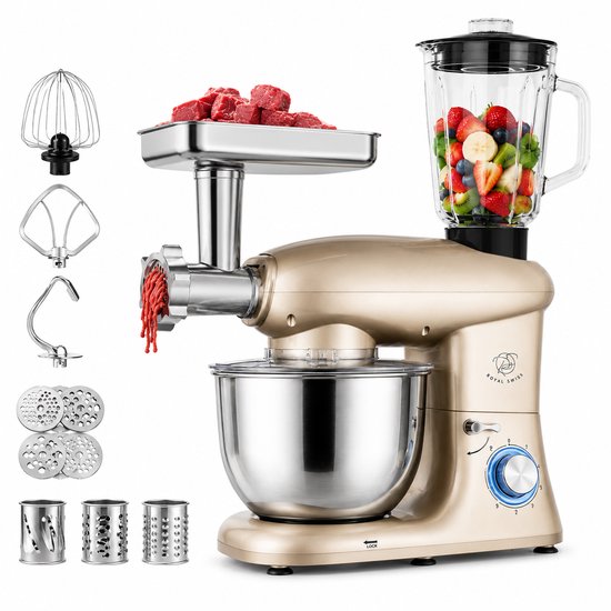 Royal Swiss® Keukenmachine – Keukenrobot 1400W – 6Liter – RVS Mengkom – 6 Snelheden met Pulse – Keukenmixer