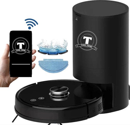 TONIHOMI® V8pro Robotstofzuiger Met Dweilfunctie - Robotstofzuiger met leegstation - Robotstofzuiger met laadstation - LDS Laser navigatie - Robotstofzuiger huisdieren - Dweilrobot - Zwart(V8pro)
