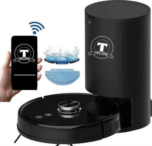 TONIHOMI® V8pro Robotstofzuiger Met Dweilfunctie - Robotstofzuiger met leegstation - Robotstofzuiger met laadstation - LDS Laser navigatie - Robotstofzuiger huisdieren - Dweilrobot - Zwart(V8pro)