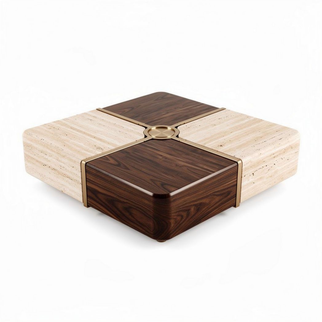 Salontafel van hout en steen met afmetingen 20 x 20 x 5cm