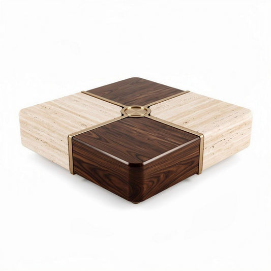 Salontafel van hout en steen met afmetingen 20 x 20 x 5cm