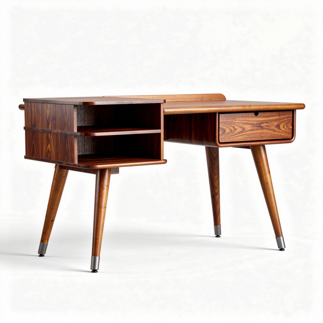Houtkleurig bureau met opbergruimte en lade 120 x 60 x 75cm