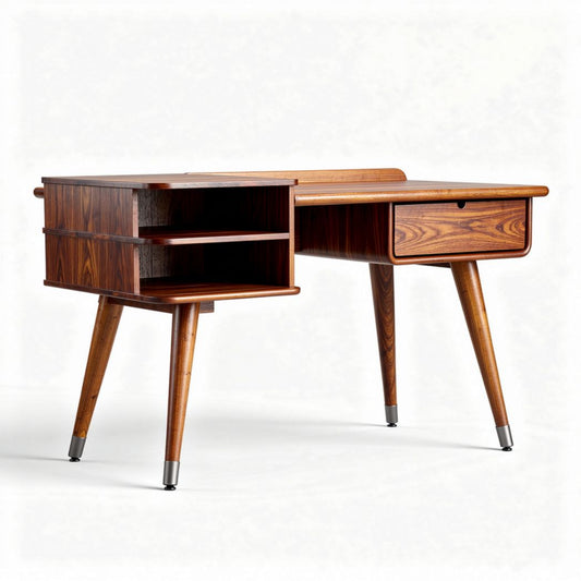 Houtkleurig bureau met opbergruimte en lade 120 x 60 x 75cm