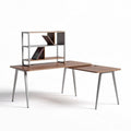 L-vormig bureau met metalen frame en houten bladen 150 x 100 x 75cm