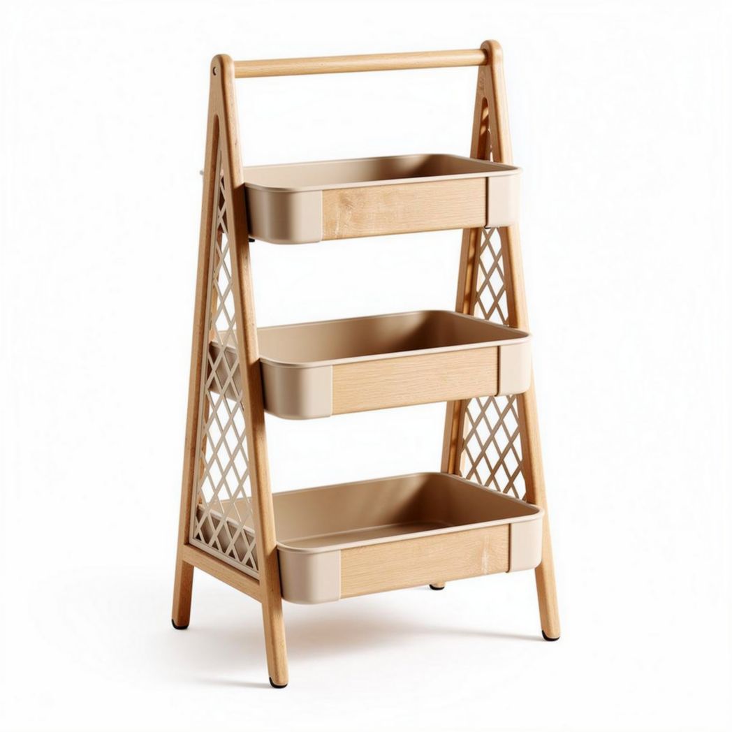 Houten stapelrek met drie bakken afmeting 80 x 40 x 100cm naturel