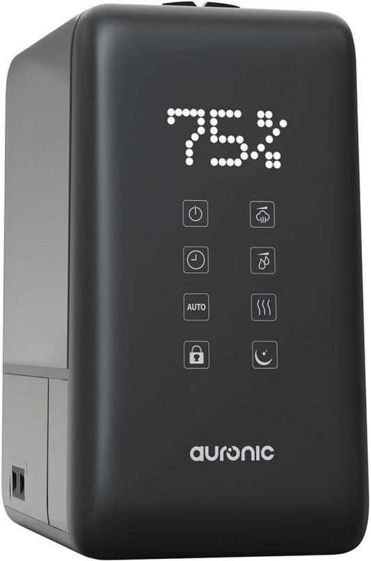 Auronic Luchtbevochtiger - 6L Tankcapaciteit Incl. Waterfilter - 50m2 - Babykamer  Slaapkamer - 3 Vernevelingsstanden - Zwart(Zwart)