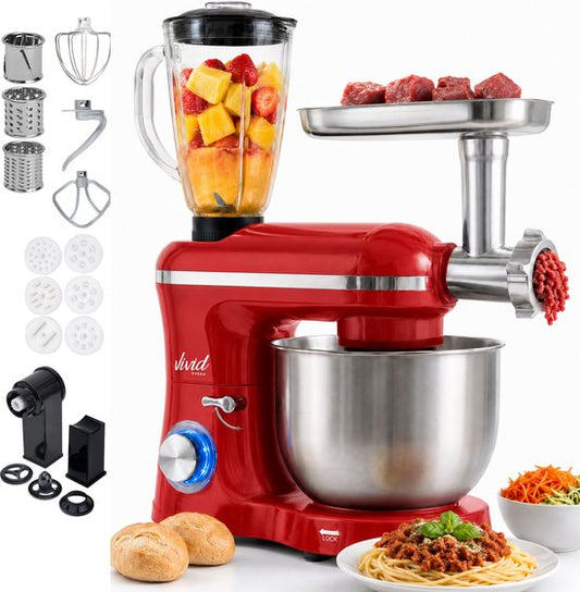 Vivid Green 2000W Keukenmixer - Vleesmolen, Blender  Pastamachine - Geschikt voor Zwaar Deeg - 6,2L Mengkom - Keukenmachine - Keukenrobot - Rood(Rood)