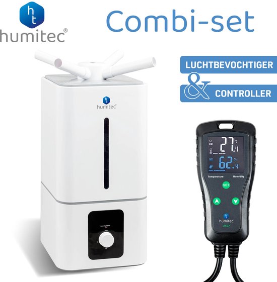Humitec® Controller-Regelaar- temperatuur en luchtvochtigheidsregelaar + Humitec® Luchtbevochtiger 15liter - 75m2 - terrarium- kweek-groente-fruit-planten-kas-klaslokaal