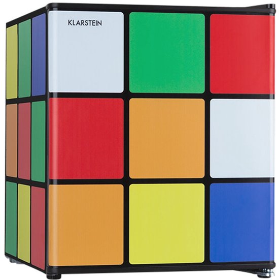 Klarstein Minibar Solve - Minikoelkast, thermo-elektrisch koelsysteem, 48 liter inhoud, mechanische draaiknop, koeling: 0 tot 10 °C, zwart/meerkleurig - Compact Energiezuinig - Mini Fridge - Hotelkoelkast - Kleine Koelkast