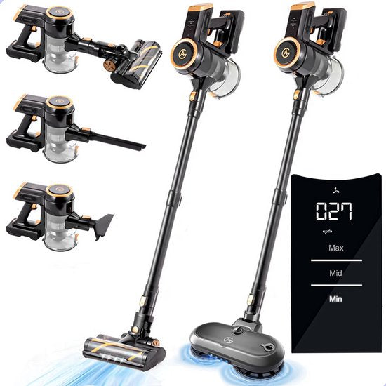 AG4200+ Steelstofzuiger Draadloos Met Dweilfunctie 2 in 1 - Premium Gold - Krachtige stofzuiger Zonder Zak - Geschikt voor Dierenharen - Compact  Lichtgewicht - Kruimeldief(Zwart， Goud)