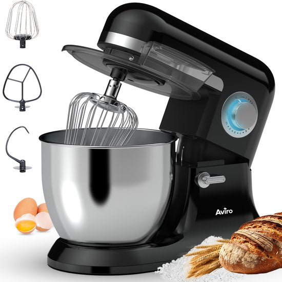 Keukenmachine - Keukenmixer - 6,5L RVS Mengkom - Keukenrobot - Foodprocessor - Met Accessoires - 1600W - Zwart - Aviro(Zwart 6.5L)