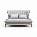 Stijlvol hoogslaper bed met gestoffeerde rugleuning en houten frame 200 x 160 x 100cm