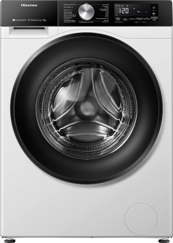 Hisense 3S Serie WF3S9045BW3/BLX - Wasmachine met Energielabel A -30% - 9kg - Autodose - 72dB (A) - Steam Wash - 1400 toeren - Power Wash 49' - ConnectLife - Inhoud Trommel 60 Liter