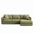 L-vormige groen stoffen bank met kussen 240 x 90 x 85cm