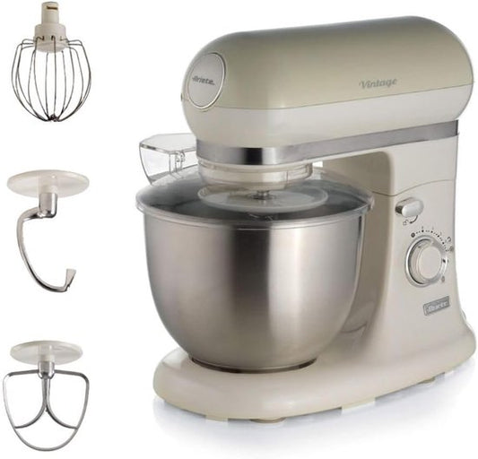 Ariete 1588/03 - Vintage keukenmachine - 5.5 liter - 3 accessoires - 2400 Watt - 7 snelheden - Beige(Beige)