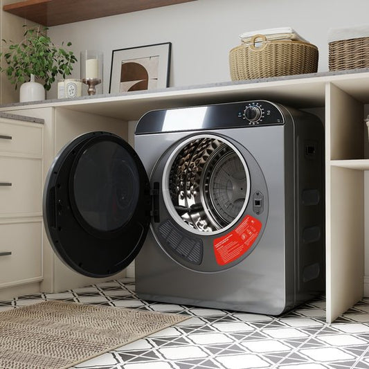 Merkloos / Sans marque Re-purelife® wasdroger compact met 4 programma’s - kledingdroger met roestvrijstalen trommel - droger met PTC-keramische verwarming, wandmontage of stapelbaar - zilvergrijs 49,5 × 42 × 59,5 cm