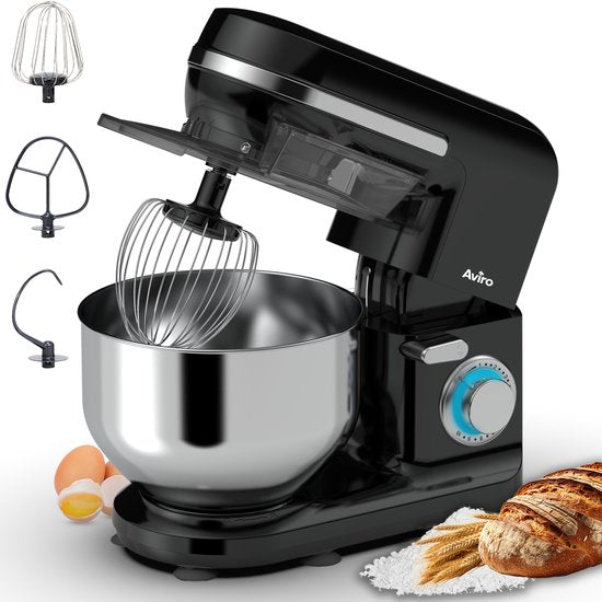 Keukenmachine - Keukenmixer - 5L RVS Mengkom - Keukenrobot - Foodprocessor - Incl. Accessoires - 1000W - Zwart - Aviro(Zwart 5L)