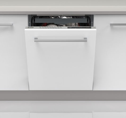 Sharp QWNI25I44BXEU - volledig geïntegreerd - 60cm - energie label B - auto open Door - 9 programma's - besteklade + topsproeier - 10 jaar motorgarantie