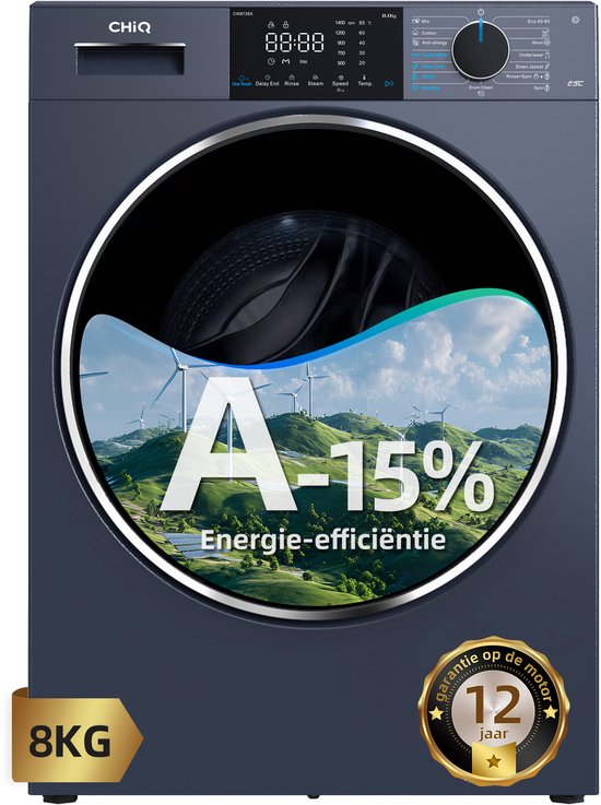 chiq CHiQ CW8728X - Wasmachine - 8 KG - Space Pro - Energieklasse A-15% - Plat ingebouwd-16 programma's - AI Smart - 12 jaar garantie op motor - 2026 Nieuw(Grijs)