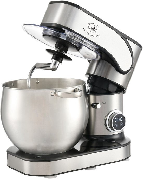 Keukenmachine 12L – Mixer met Mengkom RVS – Planetaire Mixer 2000W – Deegkneder – Keukenmixer met Garde  Klopper – Royal Swiss®(Zwart/Zilver)