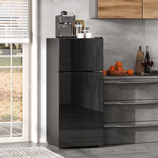 HAUSS SPOLE Minikoelkast – Met Vriesvak 92 Liter – 42,5 x 42,5 x 102 cm – Roestvrij Staal – Zwart – Voor Keuken En Kantoor