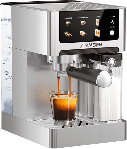 AIRMSEN Espressomachine - 20 Bar - Met Automatische Melkopschuimer - Pistonmachine - Zilver